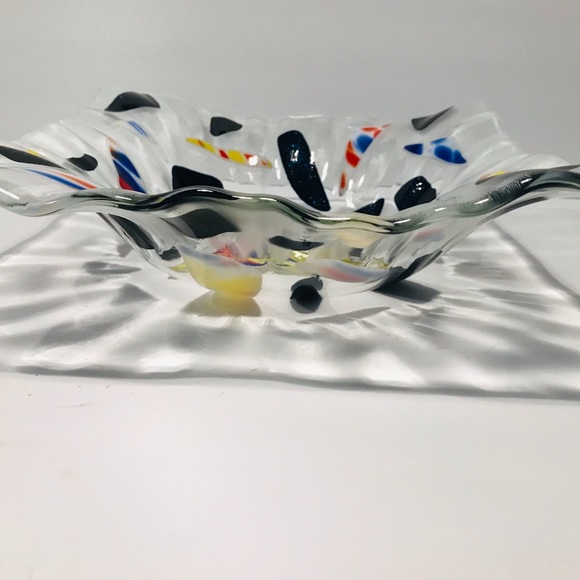 Vintage Fused Glass Multicolour Art Glass One of the Kind Decorative Dish Modern - Picture 9 of 9